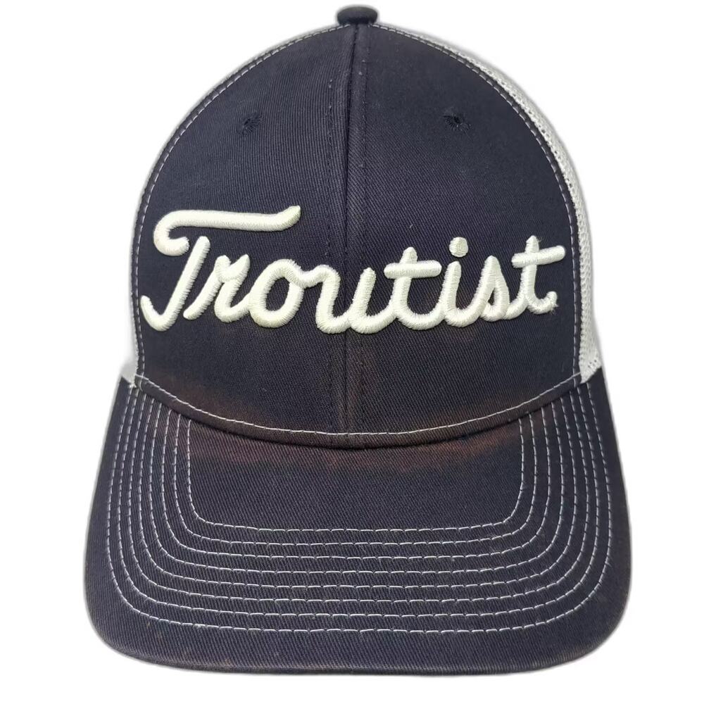 Fahrenheit Headwear Trucker Hat Blue White OS Troutist Embroidered Mesh Snapback